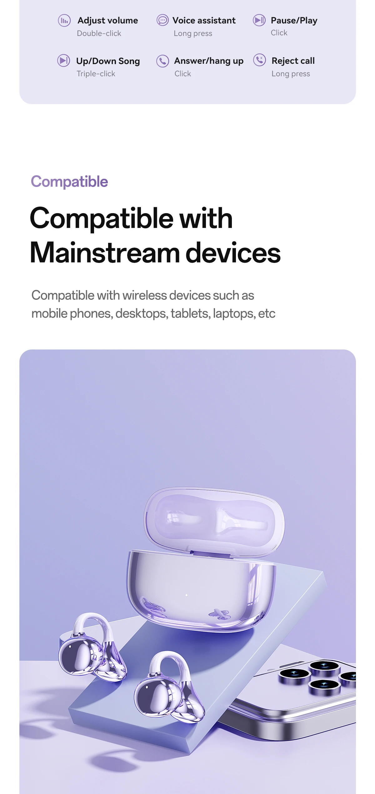 M159 OEM ODM Open Ear Clip Wireless Earbuds BT 6.0 40H Battery LED HD Calling ENC Waterproof Dual Transducers Custom Logo