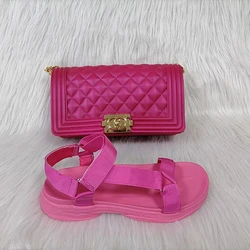 Wholesale summer new arrival rainbow color strap sandals matching candy color jelly purse women new fashion sets