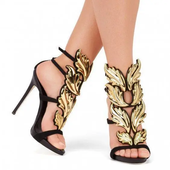 Hot Sell Women Statue Stiletto Heels Shoes Party Dress Shoe Gold Leaf ...