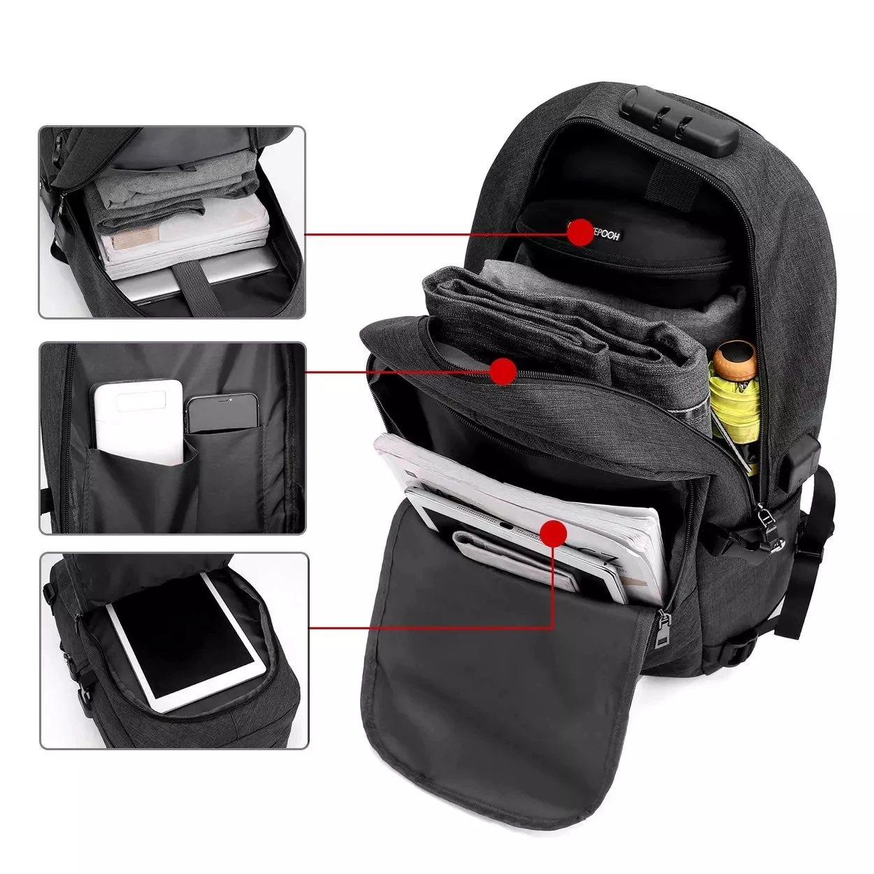 Business Anti Theft Waterproof Travel Laptop Backpack With Usb Charging