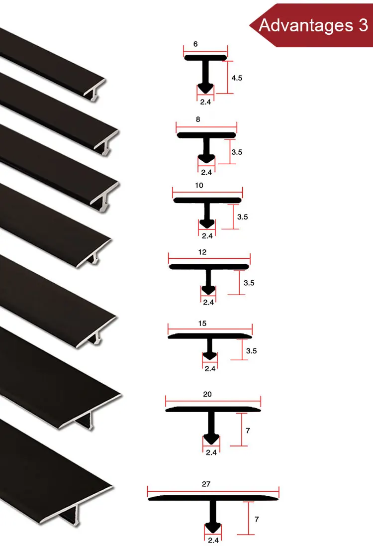 Toco High Quality T Slot Shape Molding Edgeing Trim T Shaped Edge
