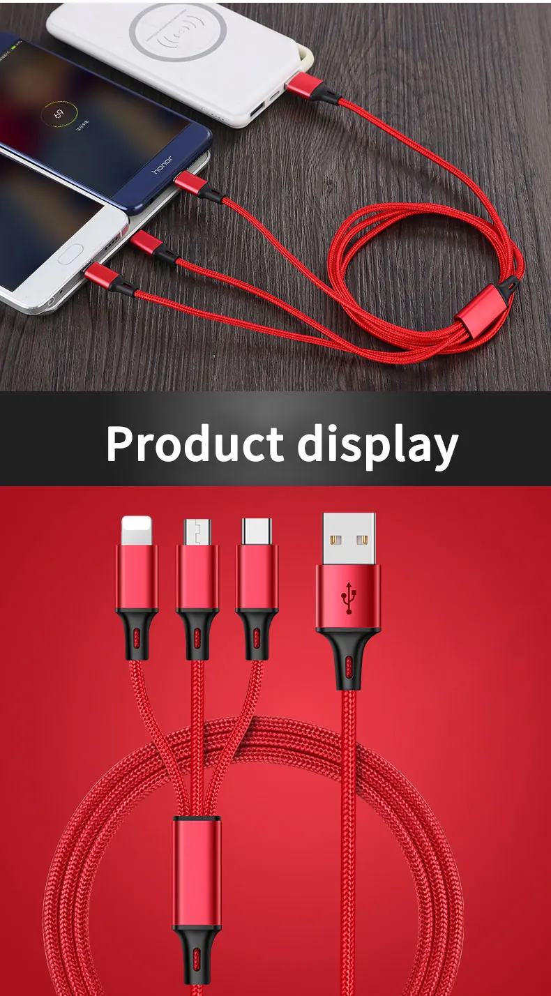 3 in1 Multi Charger Cable Cord IOS Type C Micro USB Data Sync Fast Charging - ANKUX.COM