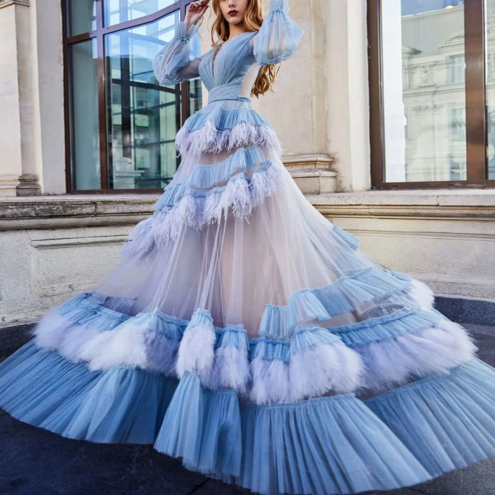designer light blue dress Elegant Light Blue Dutchess Gown