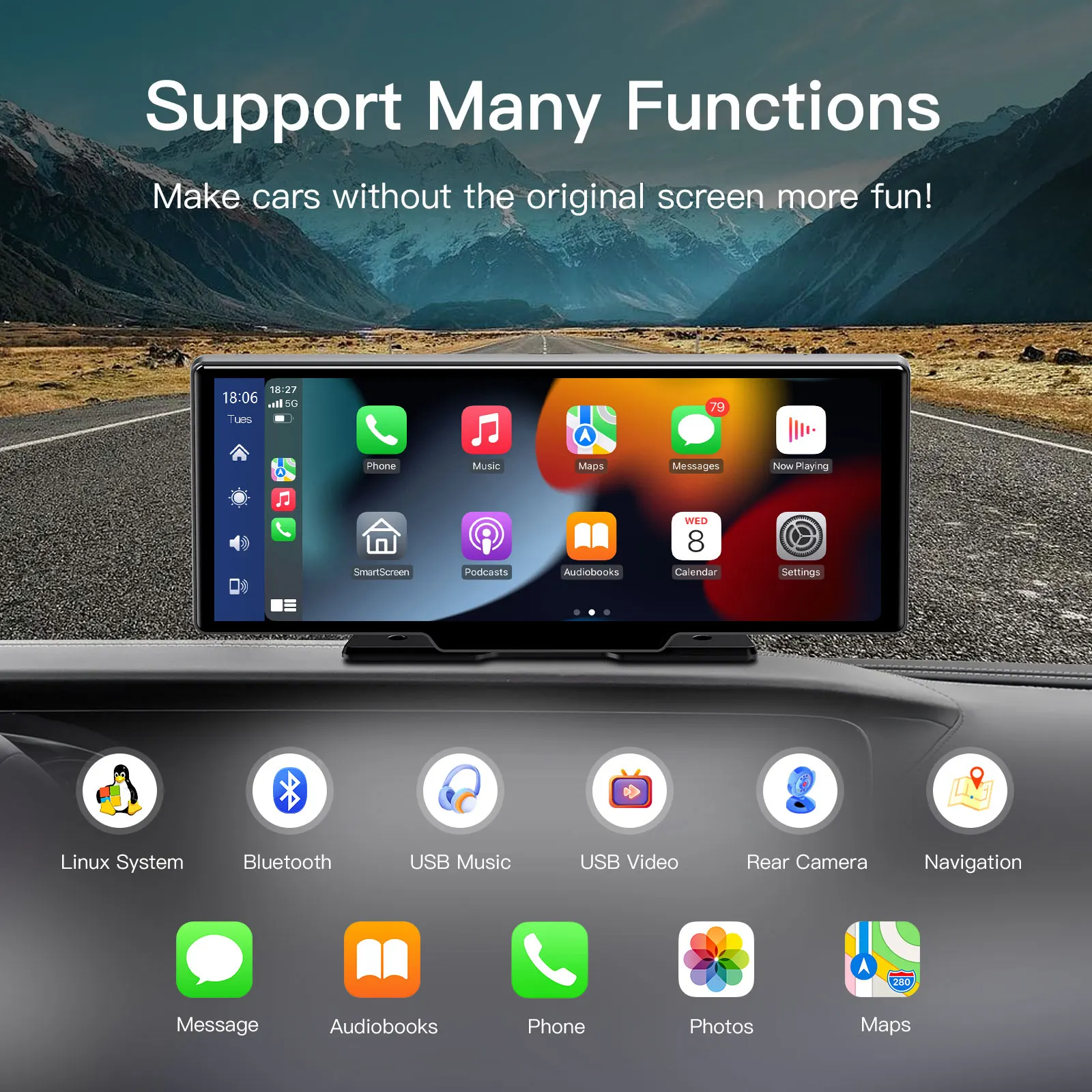 Autoabc Portable Multimedia Navigation Wireless Carplay Android Auto