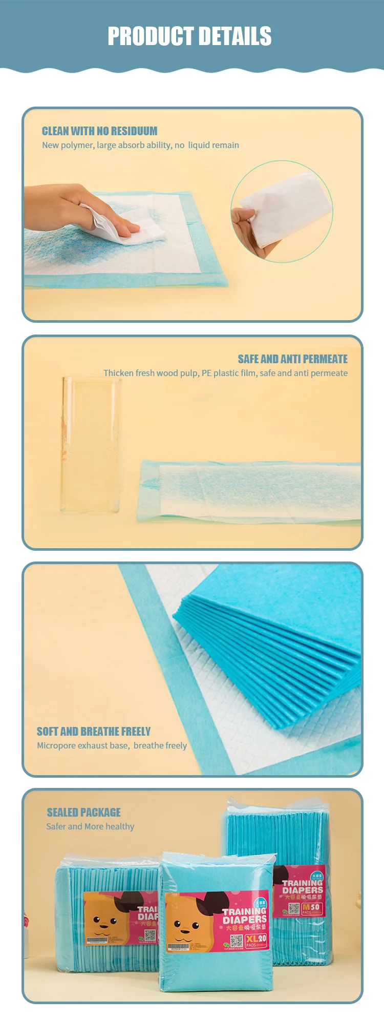 New Model Disposable Extra Large Size Pee Puppy Pet Dog Training Pads