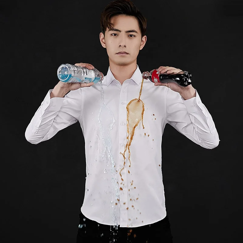 waterproof dress shirt Mens Waterproof Dress Shirts Liquid Resistant Tops Oil Resistant Clothing  Slim Fit Business Casual Attire Formal Shirt