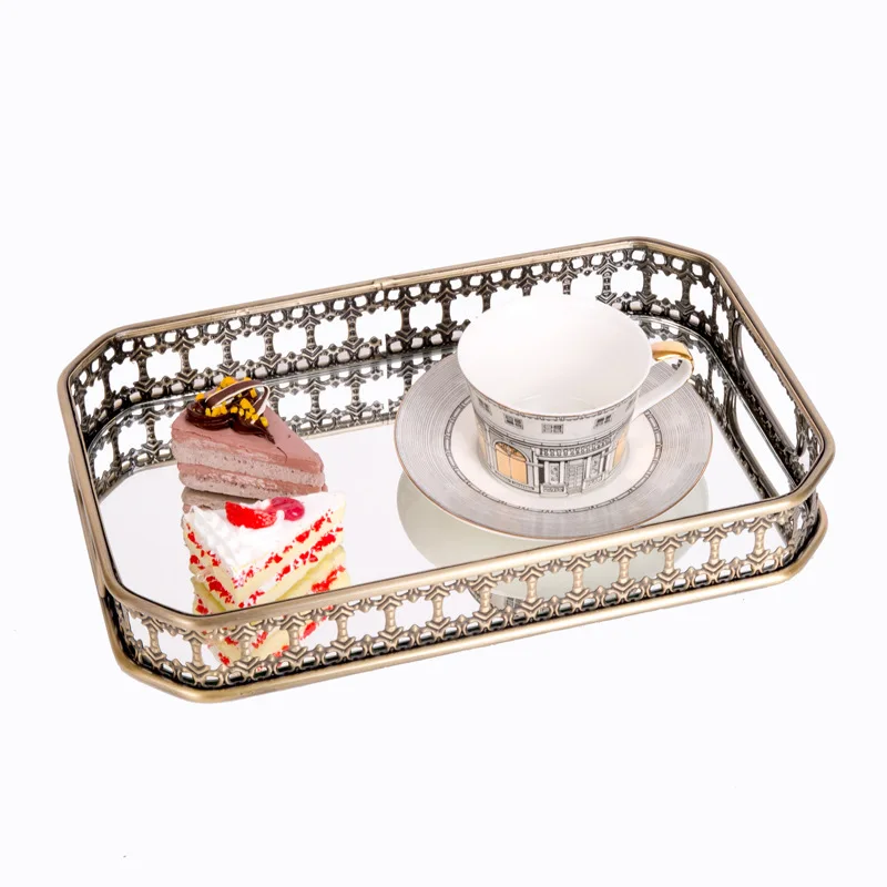 Eco Friendly Antique Home Decorative Mirror Coffee Tea Cup Tray