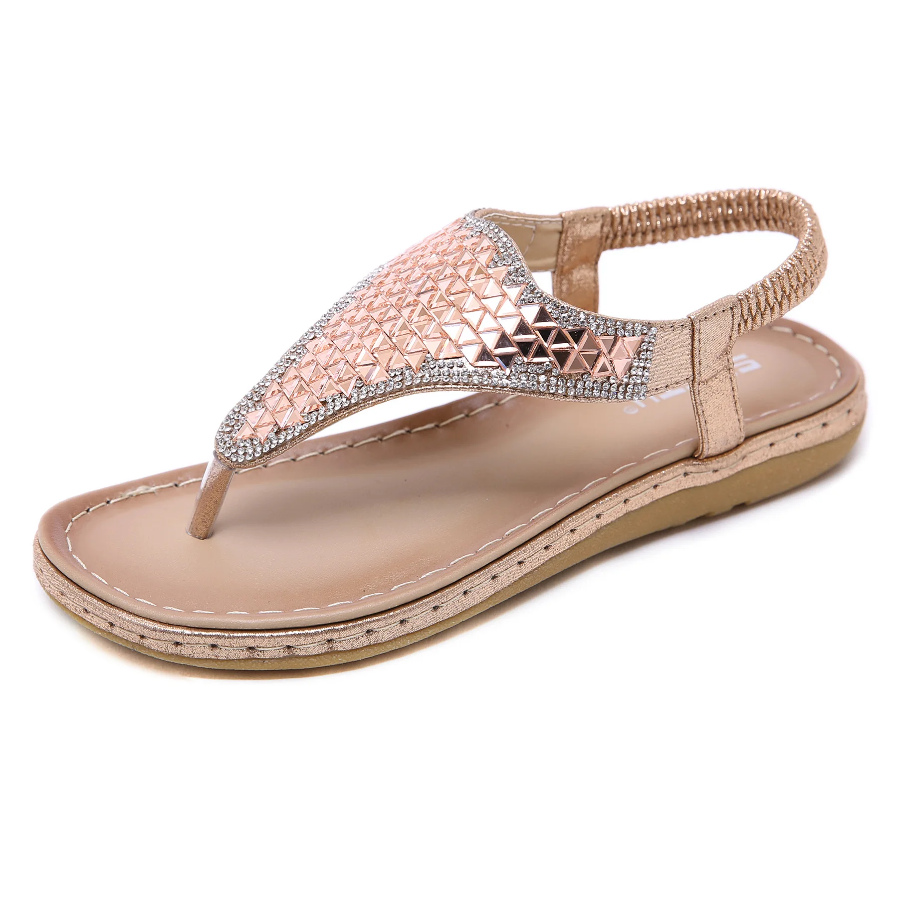 Thong Sandals for Women Beach,Bohemia Floral Flat Sandals T-Strap Summer Beach Glitter Beaded Elastic Flip-Flop Thong Shoes 