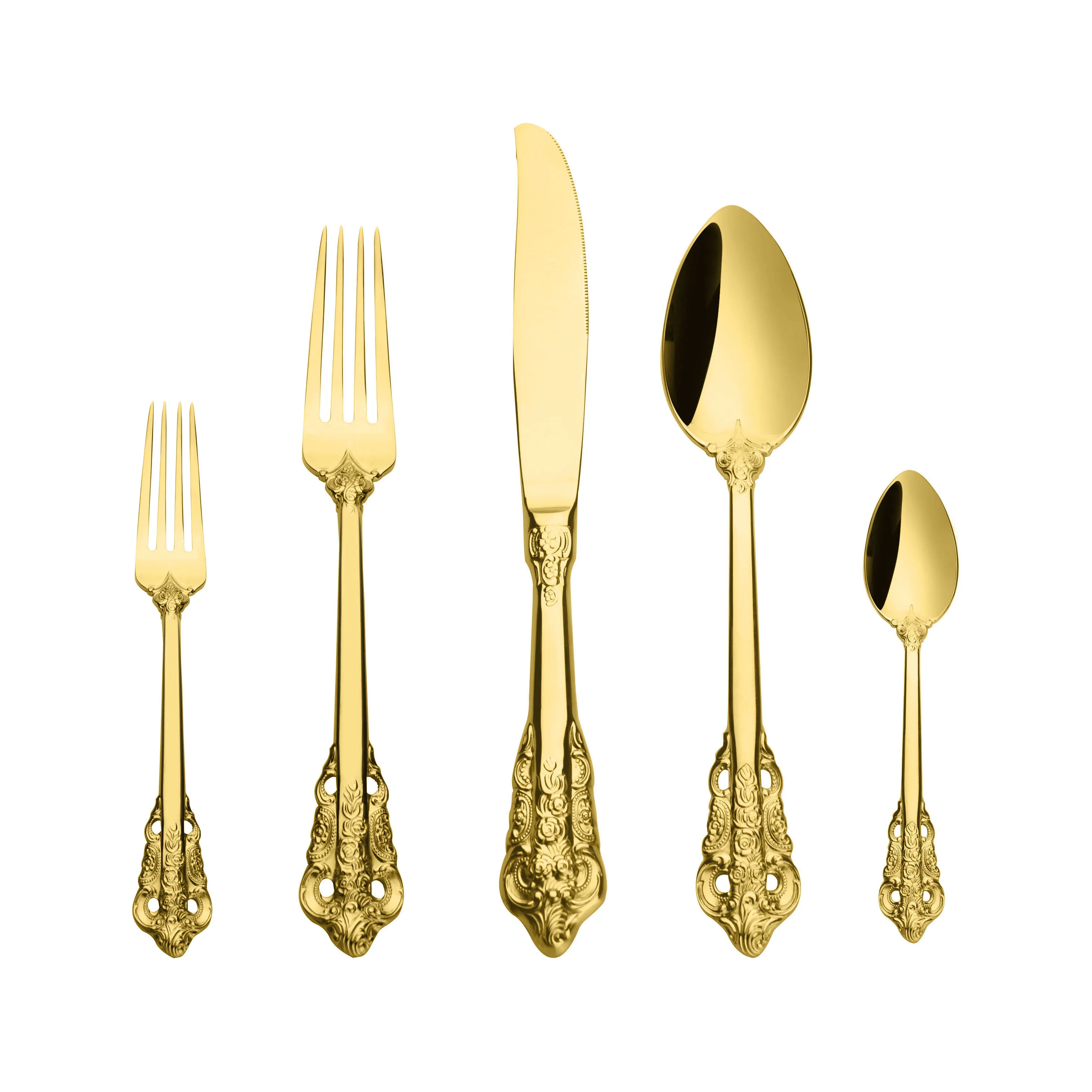 4 Pcs Stainless Steel Fancy Floral Moroccan Style Dinnerware Set Copper