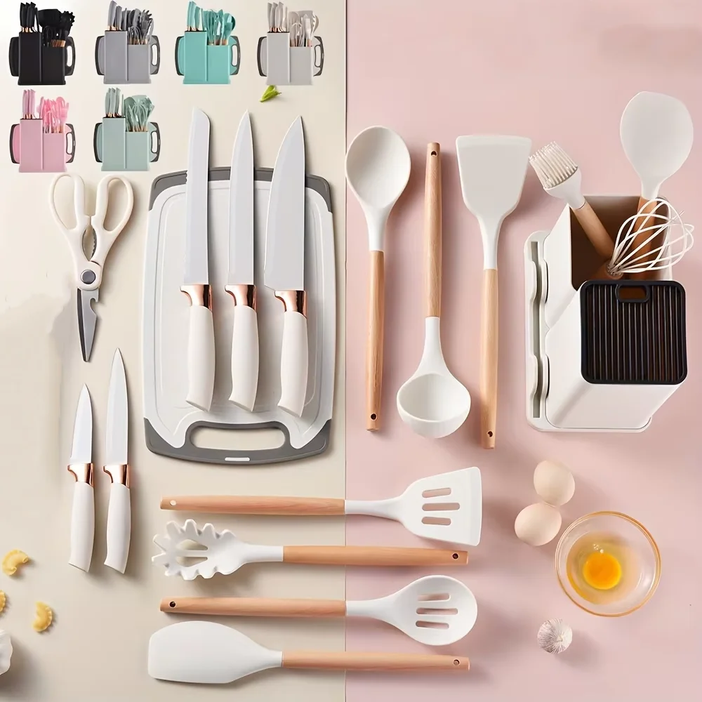 product knives kitchenware set kitchen utensils set bpa free wooden knife chef knife combination silicone cooking shovel cutting-4