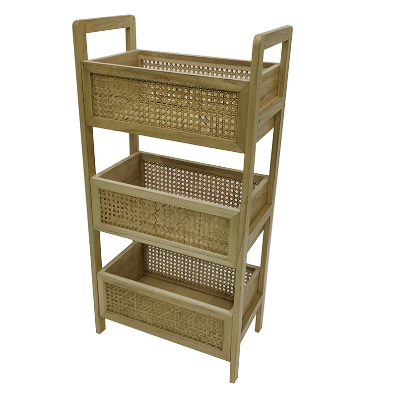 Ecofriendly Custom Rattan Storage Rack Shelf Low Price 3 Layer Shelf