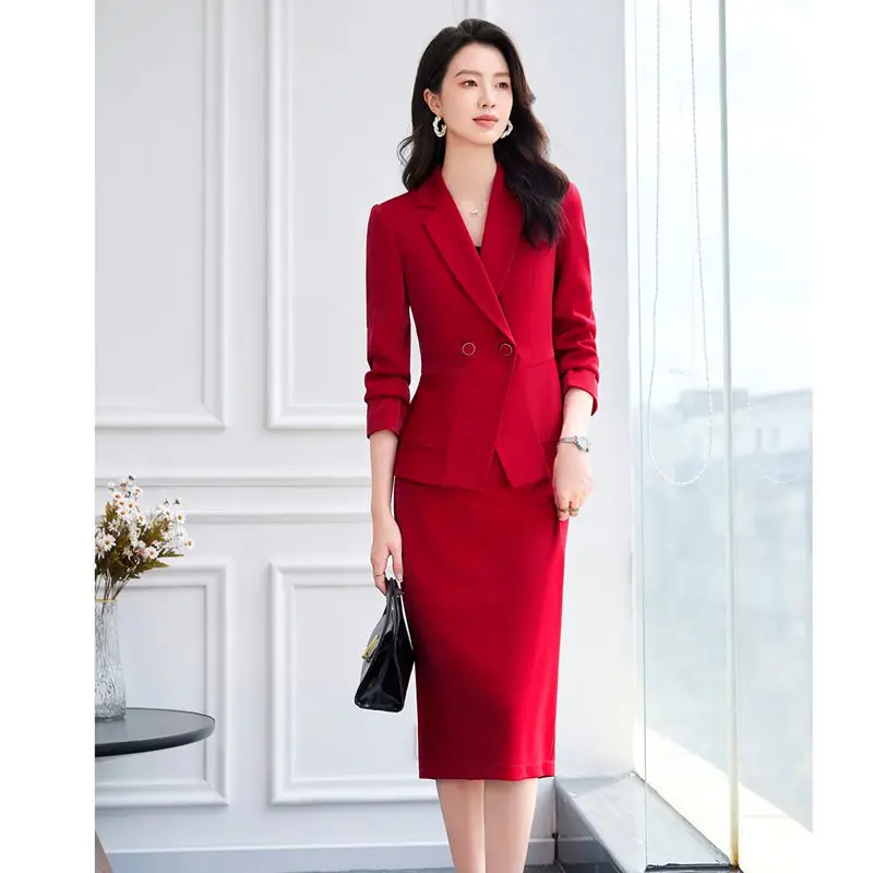 ladies uniform dress design OEM Wholesale Women's Business Set Two-Piece Office Lady Uniform Design for  Work and Formal Attire