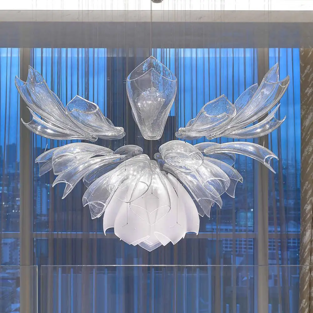 Custom large banquet hall chandelier lighting modern design luxury blown glass chandeliers pendant lights