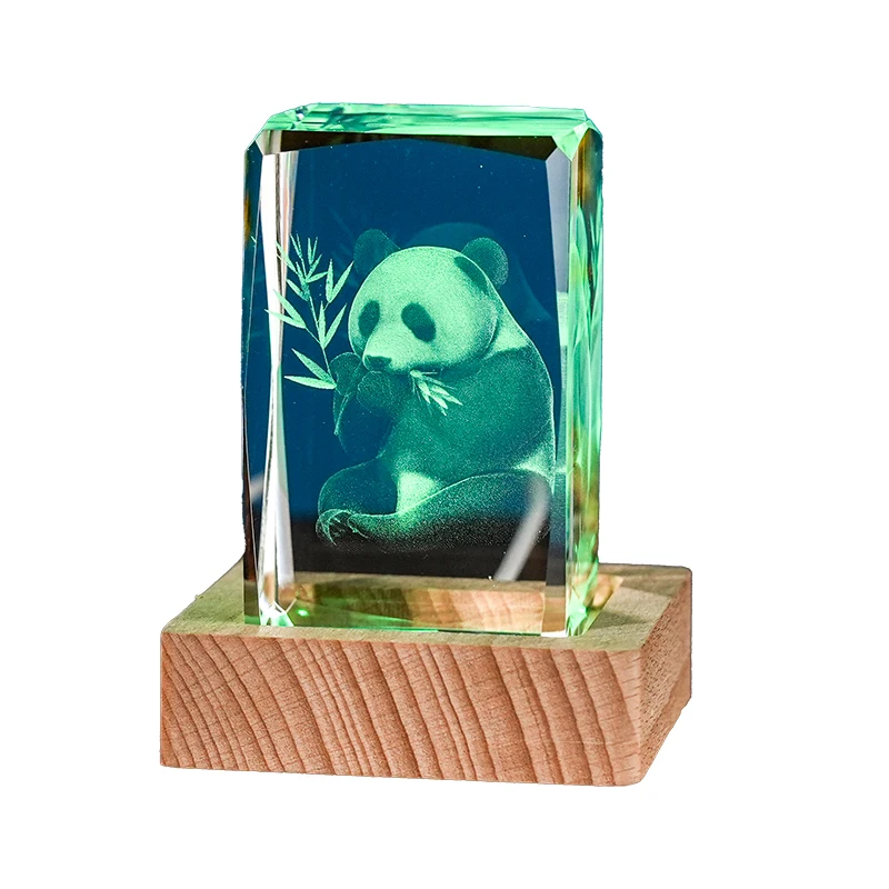 K9 Crystal Gifts 3d Laser Engraved Crystal Glass Cube Panda with LED light base factory