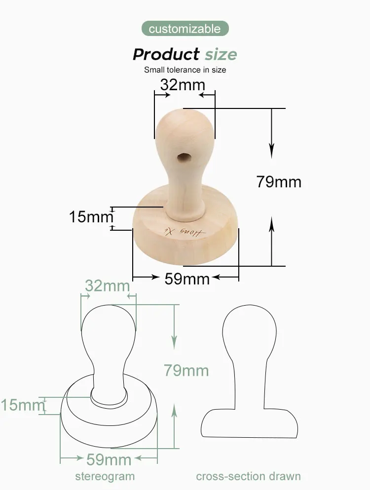 Factory Direct Wooden Stamp 60mm Custom Laser Engraving Logo Birch Wood