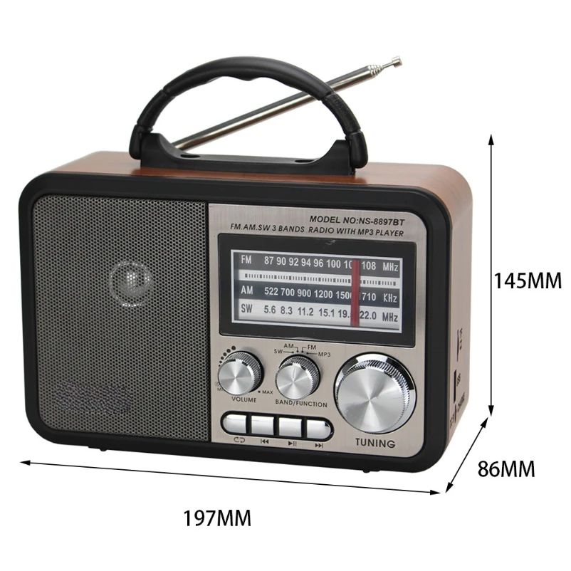 Portable Rechargeable Manual Wood Veneer Fm Radio Retro Style Fm Radio ...