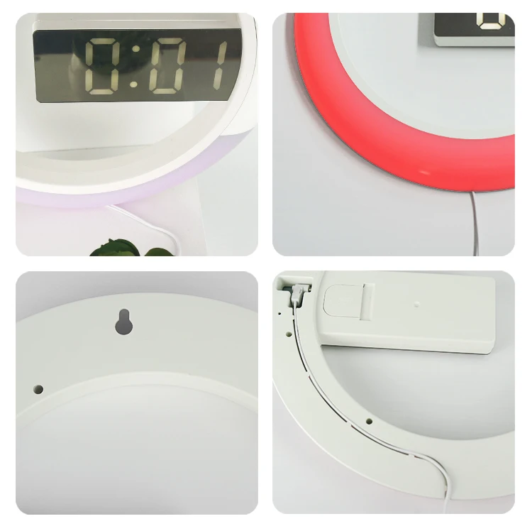 2023 Color Changing Wall Clocks Night Light Mirror Alarm Clock Rgb