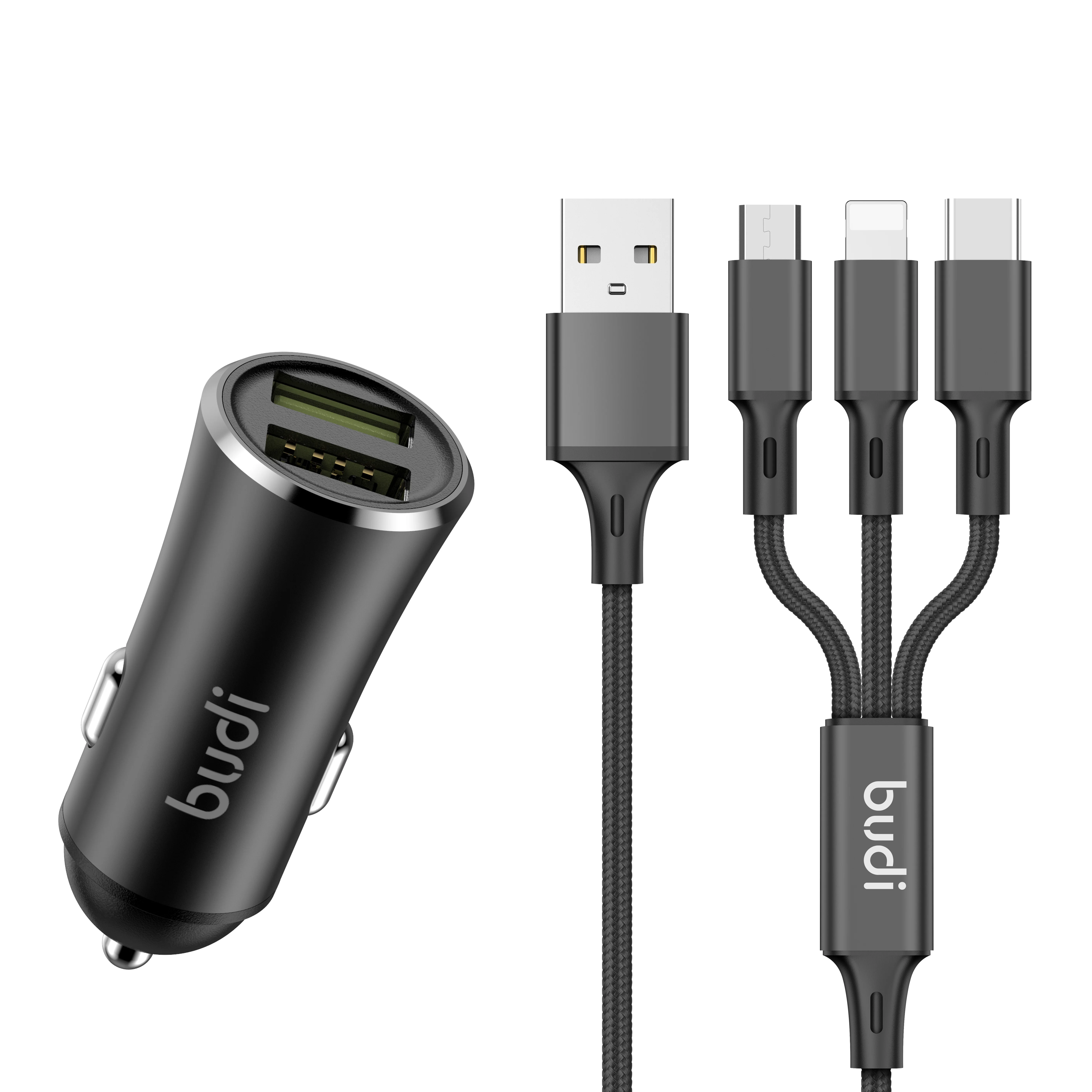 Car Accessories 2020 Phone Charger Parts 3 in 1 fast charging cable USB Quick Charge Dual Port 5V 2.4A Car USB Charger