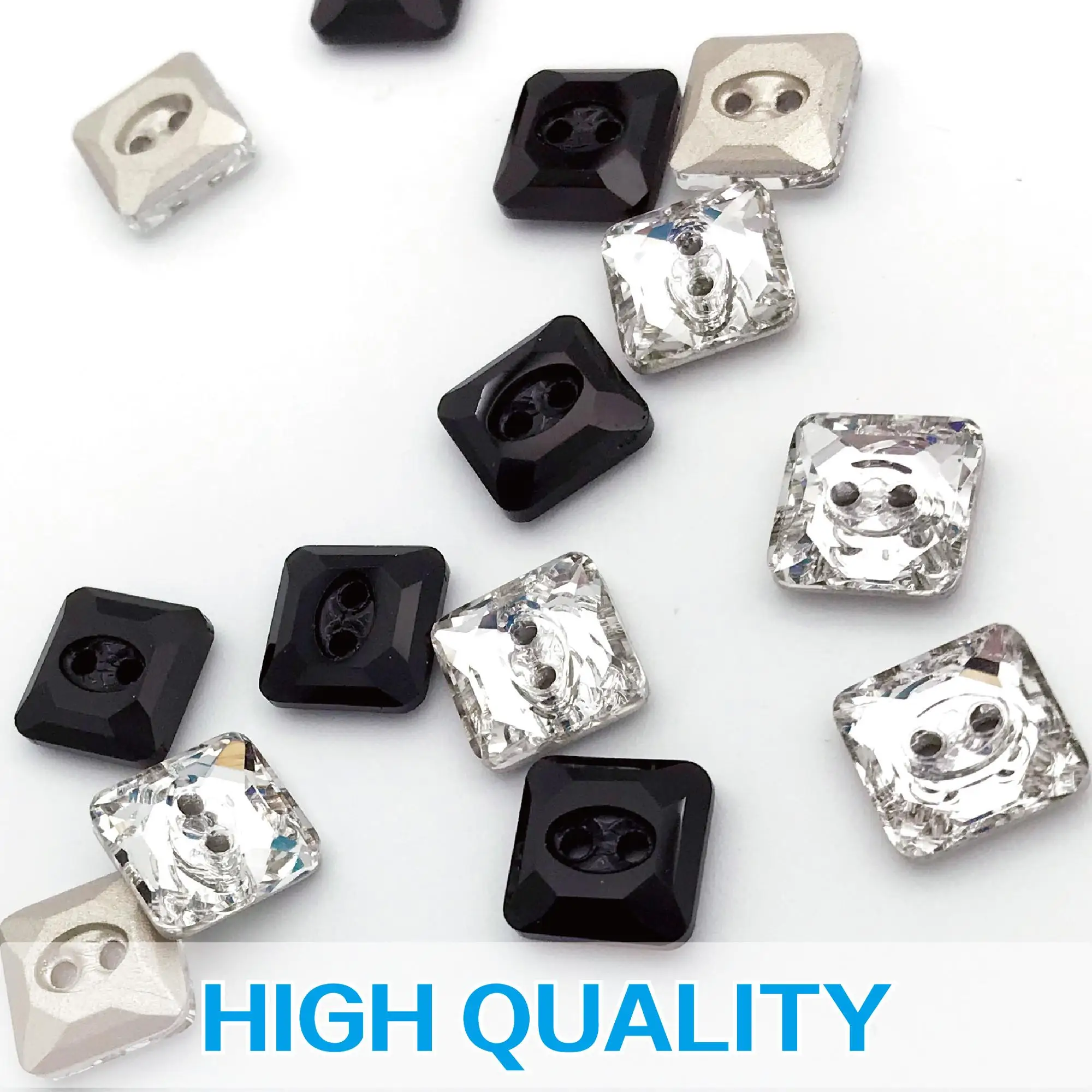 10, 14mm Shiny Square Resin Buttons, Square Black Buttons, Black