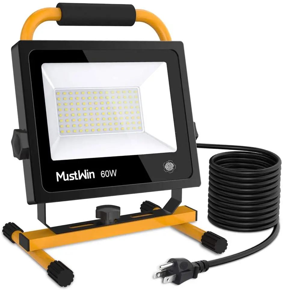 60W Portable LED Work Light 6000LM (450W Equivalent) IP65 Waterproof Dimmable Flood Light 112 LEDs Touch Switch Stand 16ft/5M