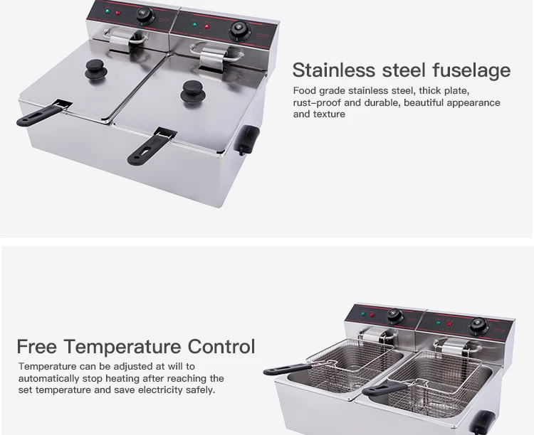 Stainless Steel Table Counter Top Electric Double Fish Chips Chicken