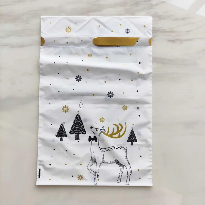1pc Cotton Drawstring Pouch Multi-purpose Bag White Base Cartoon Deer Christmas 