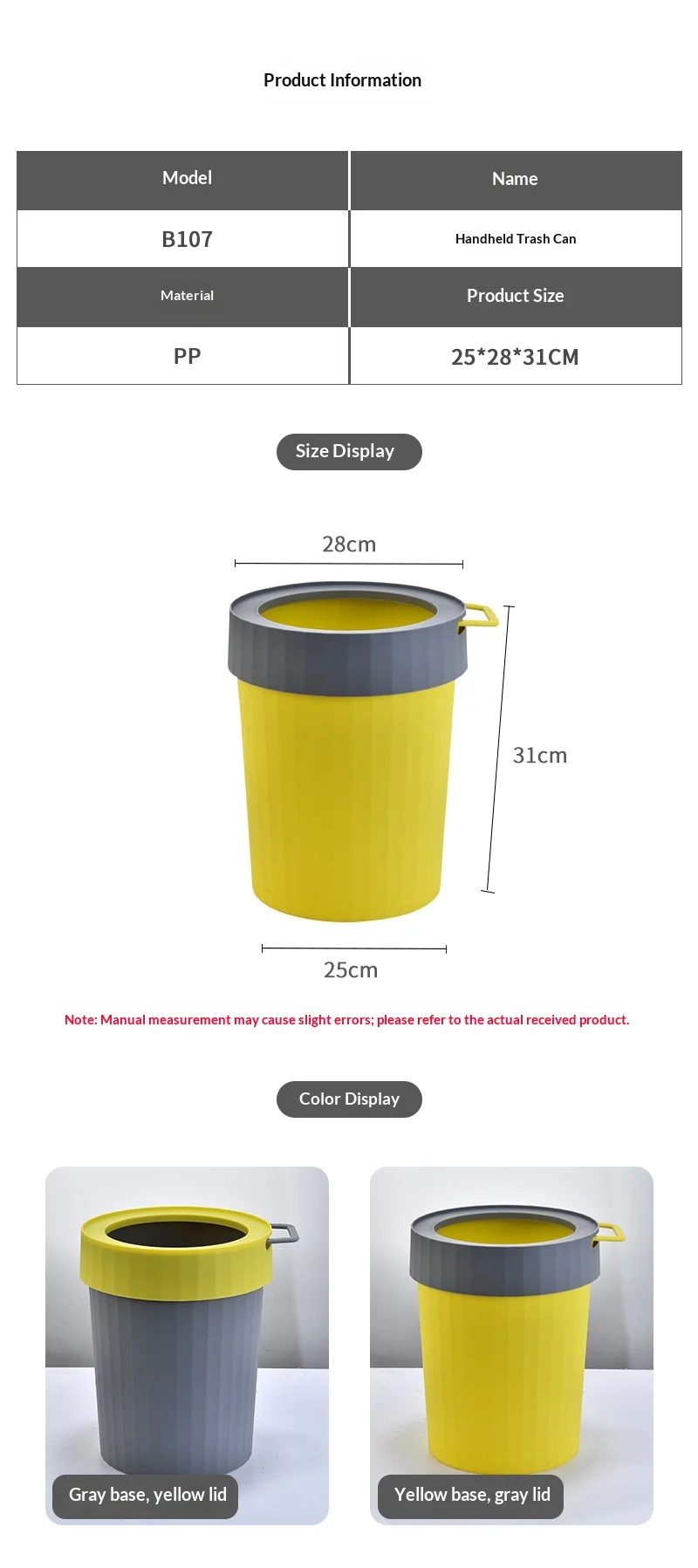 Simple PP Plastic Pressure Ring Portable Trash Can with Lid for ...