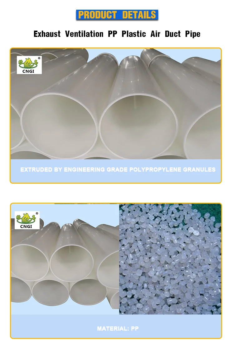 China Supplier Polypropylene Exhaust Ventilation Pp Plastic Air Duct
