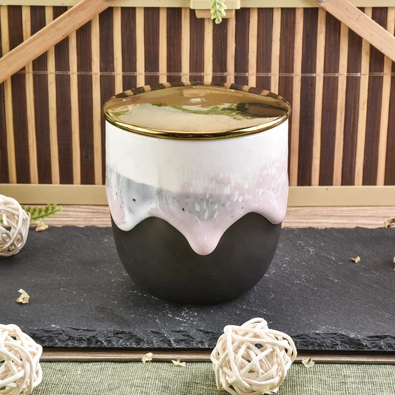 Custom handmade matte ceramic candle jars scented candle tin holder with metal lid home decor