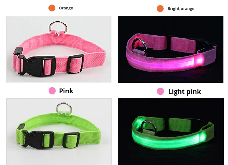 Electronic Pet LED Dog Collar Adjustable Flash Recharge Reflective Rivet Solid Nylon Buckle Closure All Seasons Night Anti-Lost