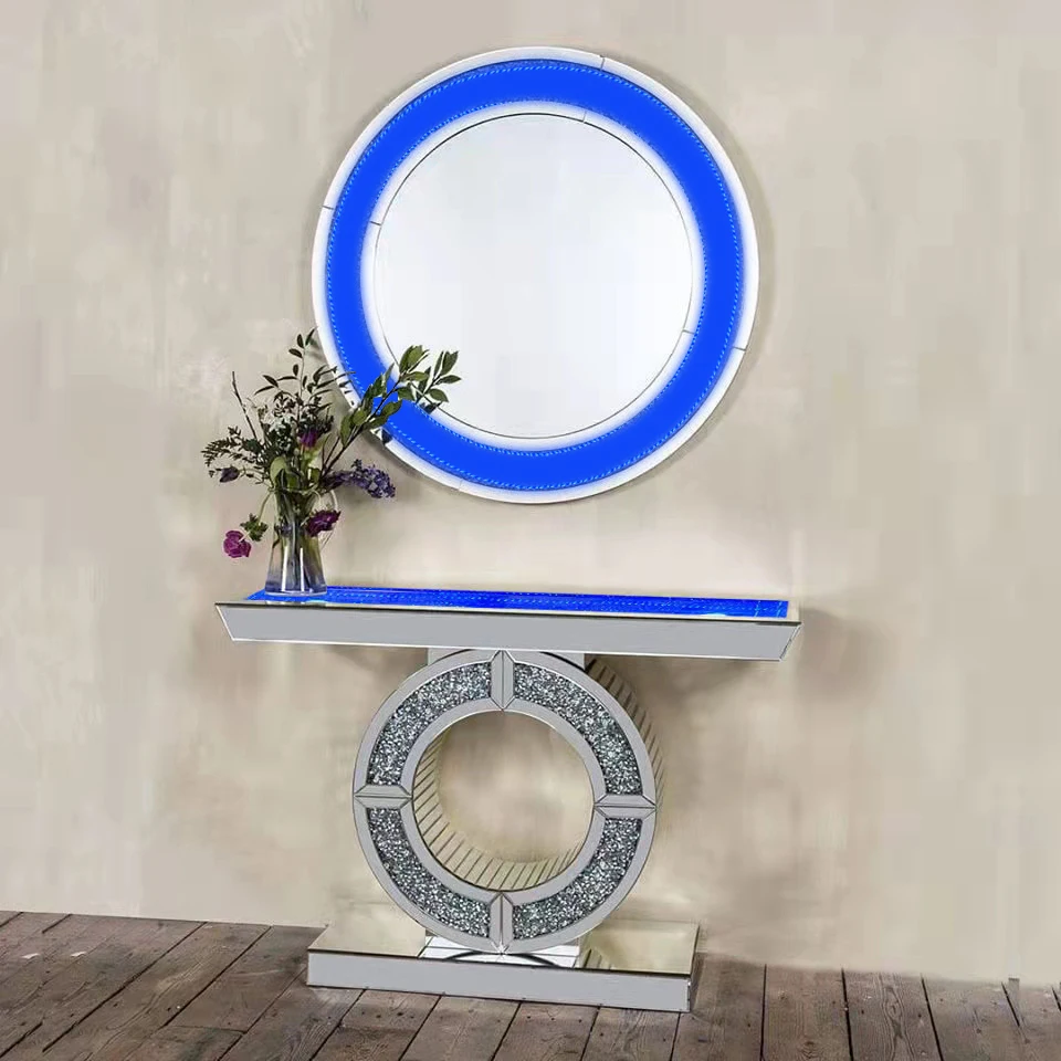 Luxury Bedroom Led Furniture Sparkly Crushed Diamond V Shaped Mirrored