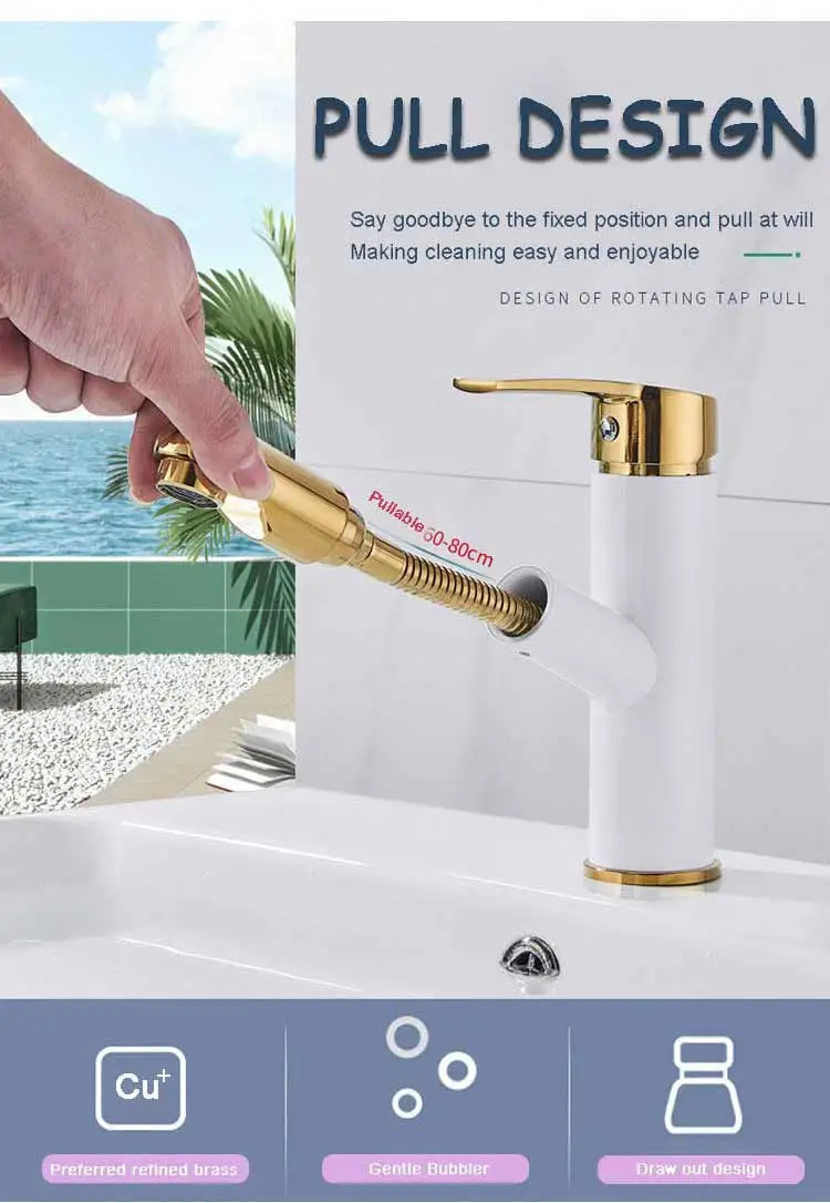 2019 China Hot Selling Modern Single Handle Fashion Brass Bathroom White And Gold Basin Tap