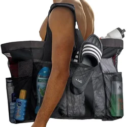 Factory oversized heavy duty lightweight foldable mesh outdoor portable large capacity beach handbag