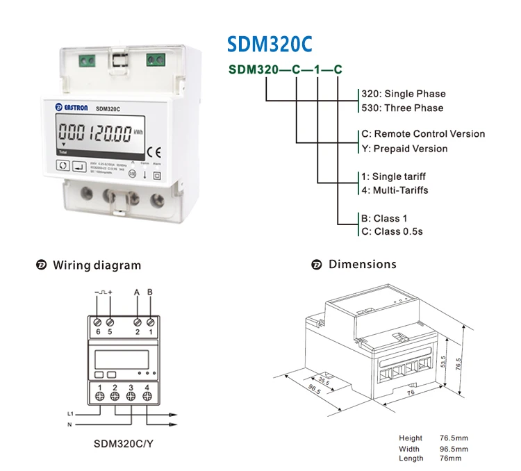 Sdm320c Single Phase Multifunction Modbus Remote Control Energy Meter For Electric System Buy