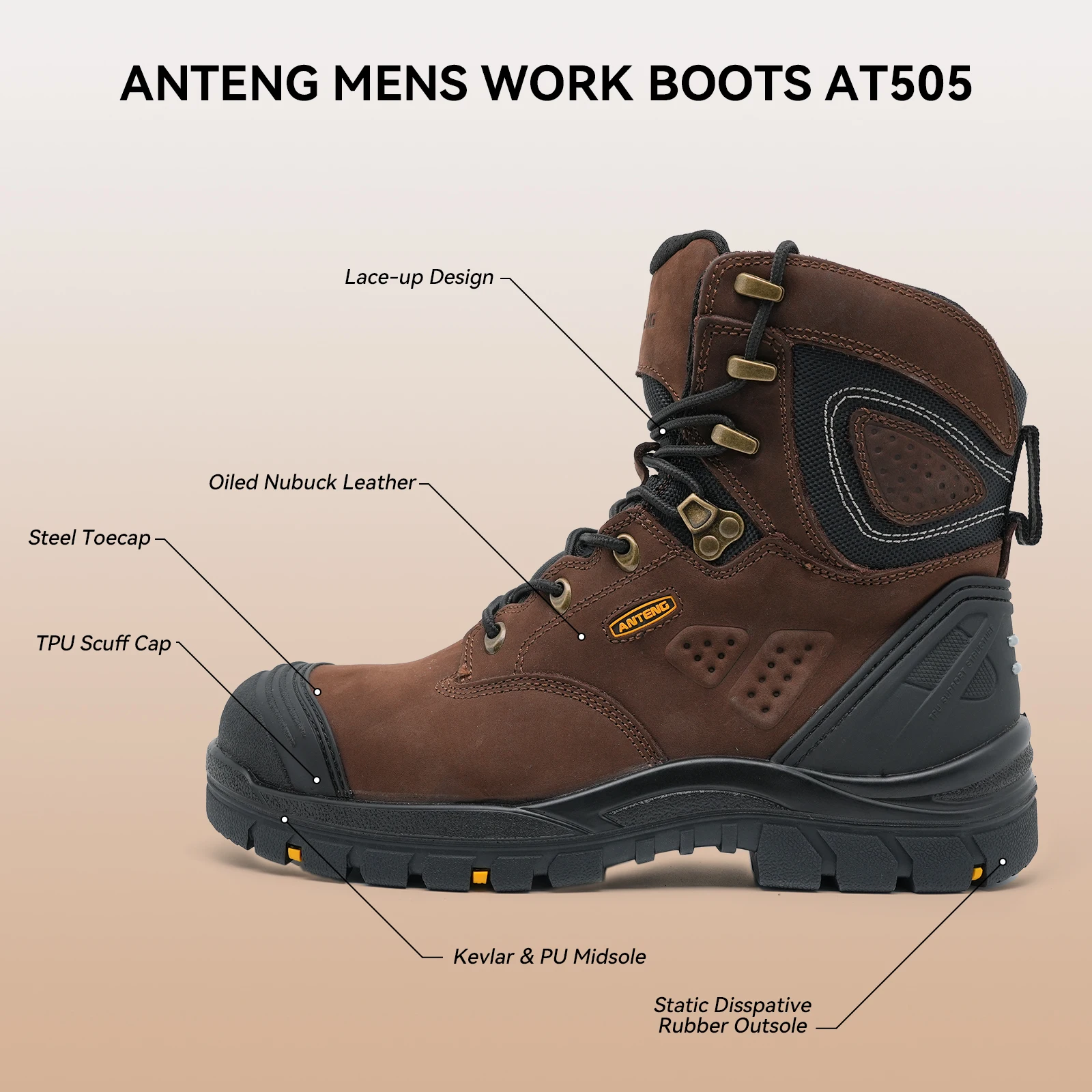 Anteng Genuine Leather Esd Antistatic Antipiercing Safety Boots Steel