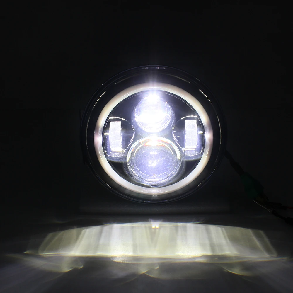 LED 7 Inch Round Headlight H4 Hi-Lo Beam Red Halo Angel Eyes Headlamp For JK Motorcycle