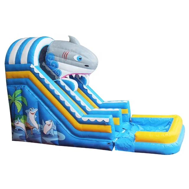 商用鲨鱼充气水滑梯充气弹跳屋，带儿童滑梯