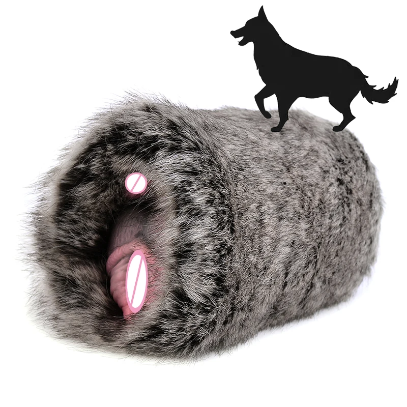 GEEBA Silicone Dog Masturbator With Artificial Fur Dual Hole Adult Sex Toys  for Men Realistic Vagina Pocket Pussy