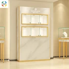 White Marble Design Gold Metal Frame LED Light Best Selling Wall Back Stand Tall Display Showcase Jewelry Storage Cabinet
