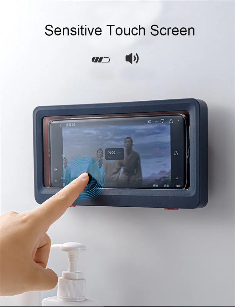 Abs Bathroom Anti Slip Shower Phone Holder Waterproof Sticky Wall Mount Anti Fog Mobile Phone
