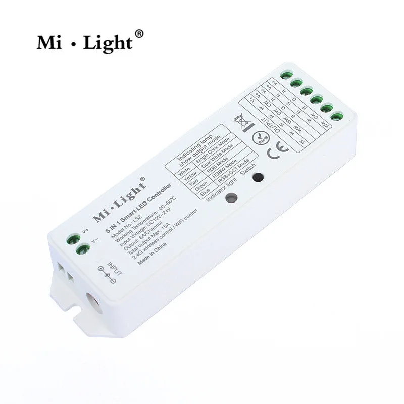 Mi Light LS2 2.4G RGB RGBW RGBCW Wireless  DC12V-24V 5 in 1 Smart LED Strip Light Controller Remote Control