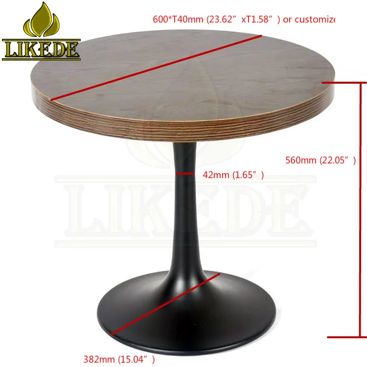 Heavy Duty Tea Table With Tulip and Trumpet Base in Black Aluminum Carbon Steel Stainless Metal Tulip Trumpet Base in Black