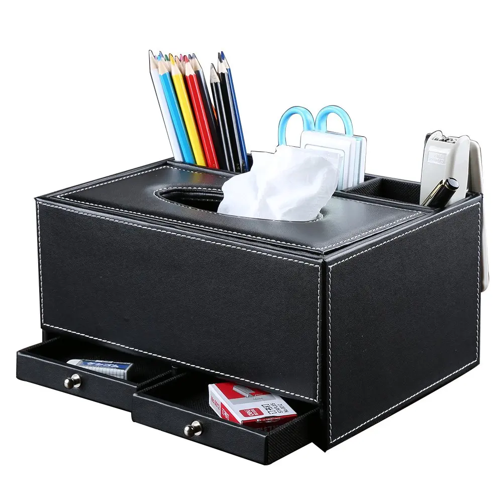 
Hot tissue box desktop office supplies multi-functional creative leather desk 