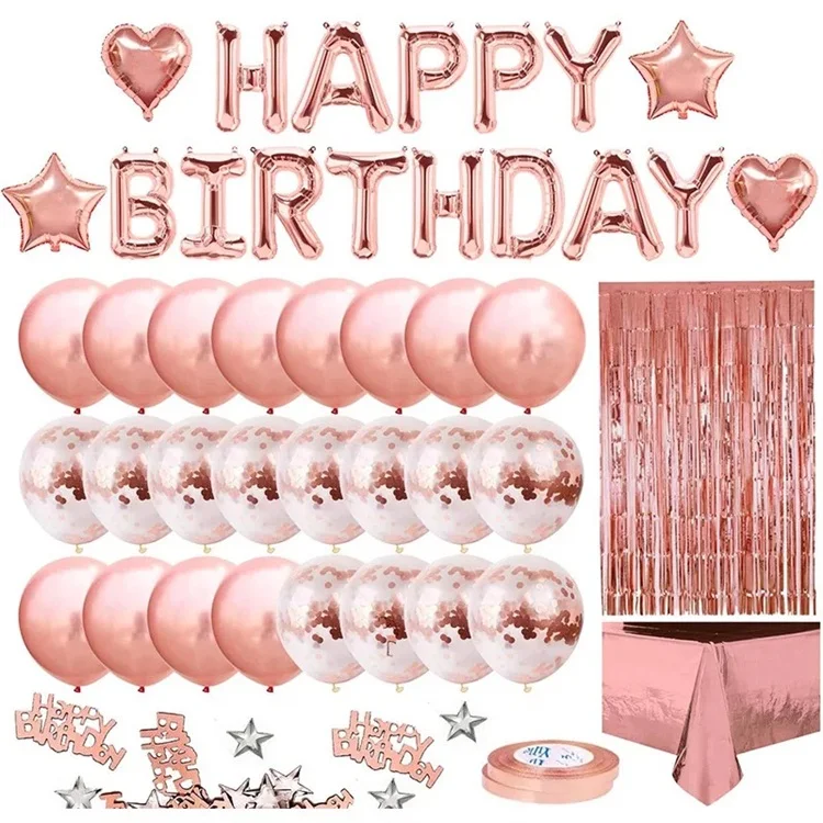 Happy Birthdays Theme Party Set Decoration Rose Gold Happy Birthdays Balloon ,Banner set