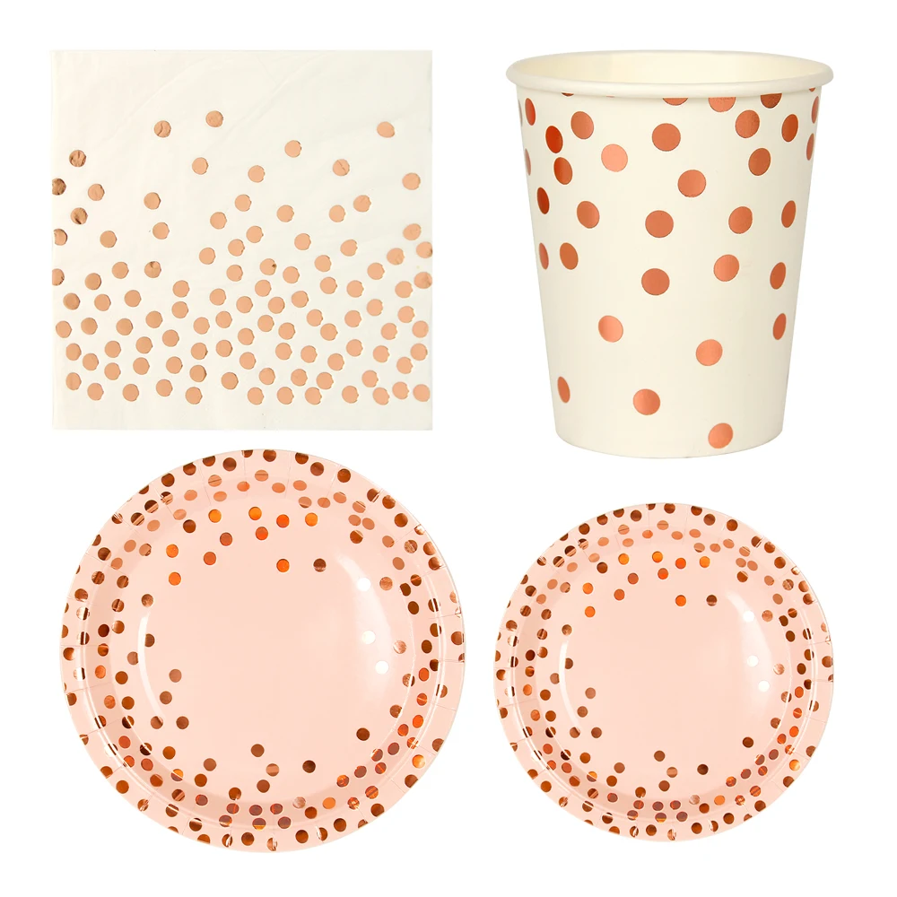 Amazon Best Seller Pink Gold Party Supplies Paper Plates And Cups Set