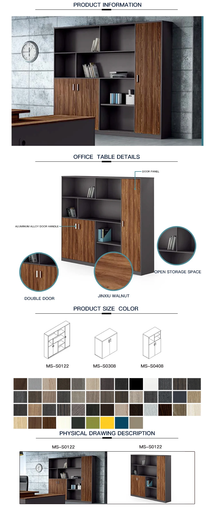 Dious modern wooden office furniture for office  drawer filing cabinet with large storage space