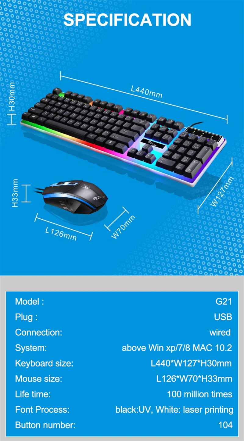 On Stock Cheap High DPI LED light game mouse and keyboard set, gaming keyboard mouse set