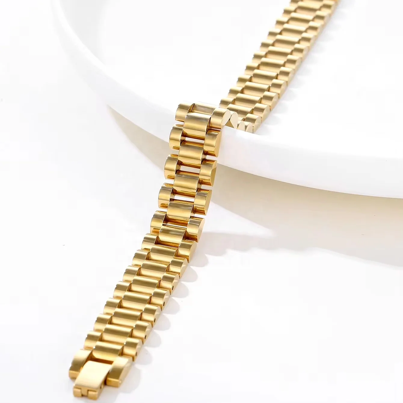 Classic Men Stainless Steel Chain 18K Gold Ring Bracelet - Hip Hop Jewelry