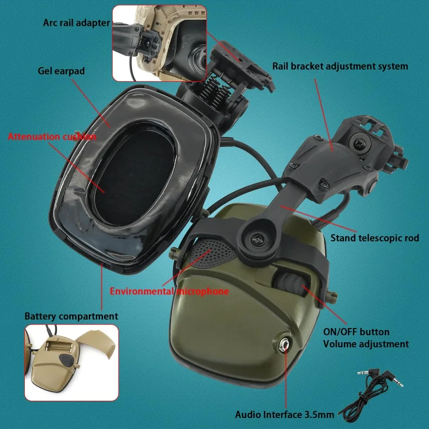 Tactical Electronic Shooting Earmuffs Arc Rail Tactical Helmet Bracket ...