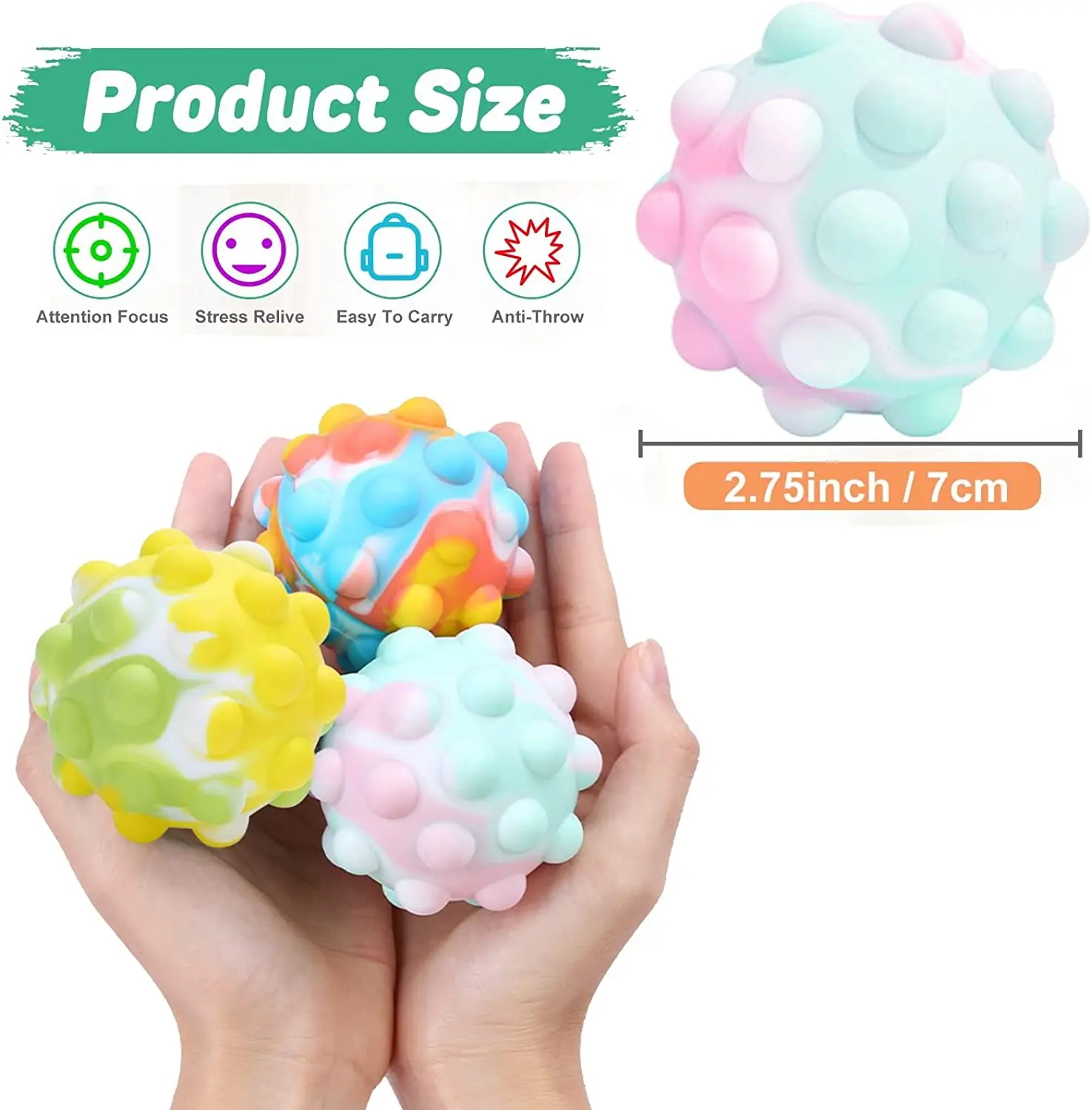 Pop Poping Ball Itting Fidget Toy Popper Stretchy Balls Anxiety Relief ...